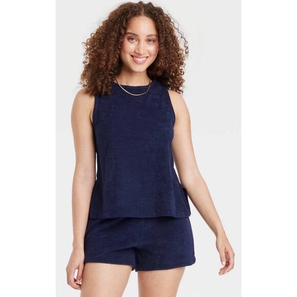 A New Day Terry Cloth Tank Top & Shorts Navy Blue size Women’s Size Small - Picture 1 of 12